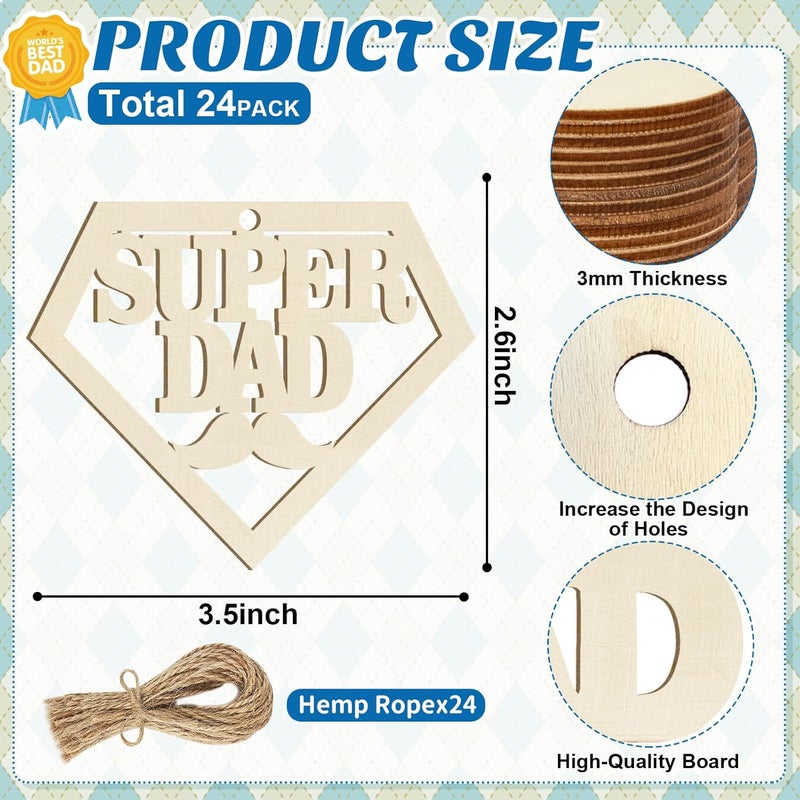 Sophena Wooden DAD Ornaments to Paint Father's Day Birthday Party Decoration Cutouts Unfinished 24PCS 3.5 x 3 inches, DIY Blank Unfinished Wood Daddy Ornament for Home Crafts Hanging Father Day Decoration - Image 2